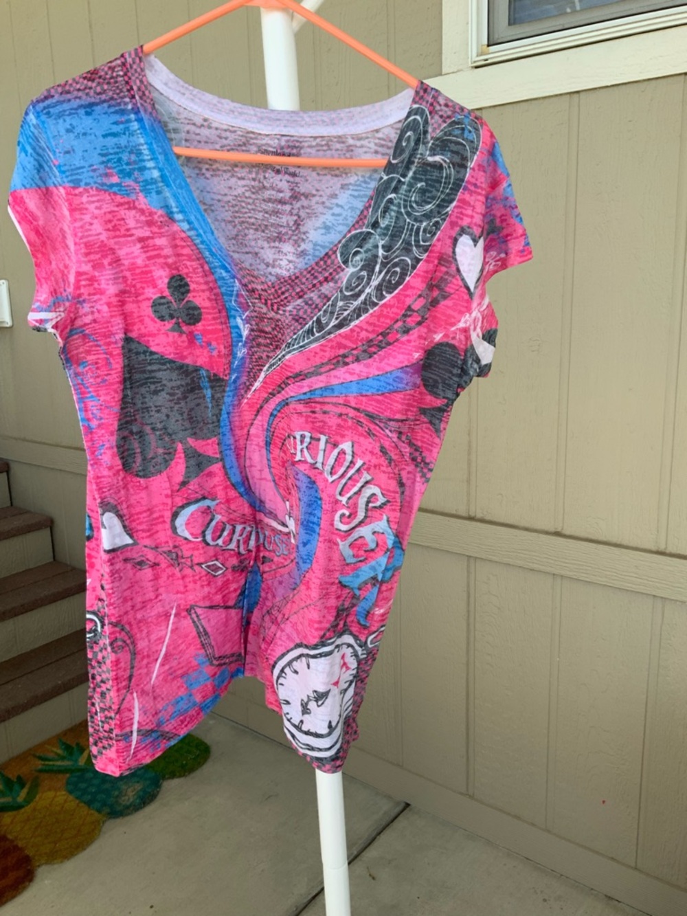 Disney Pink Blue Alice in Wonderland V-Neck Tunic Top